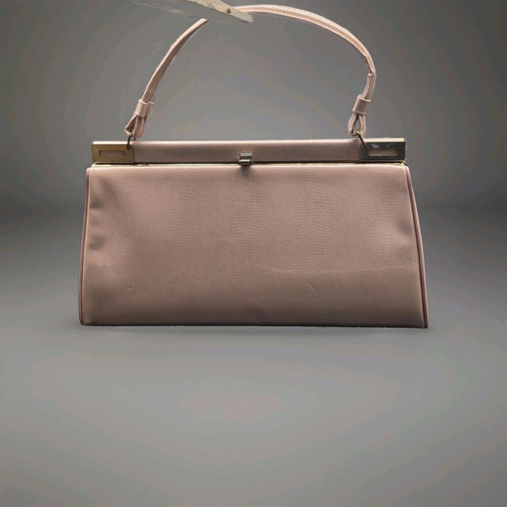 Vintage 1960s Structured Vinyl Handbag Trapezoid Shaped Pink